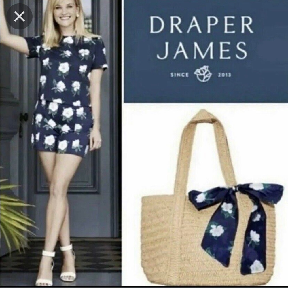 NWT Draper James Straw Tote Bag with Floral Scarf - Picture 2 of 4